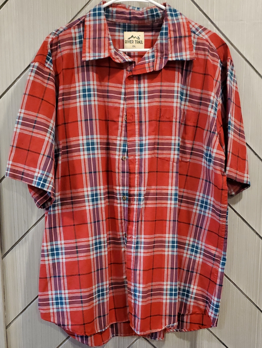 Red Plaid Short Sleeve Button-Down Shirt